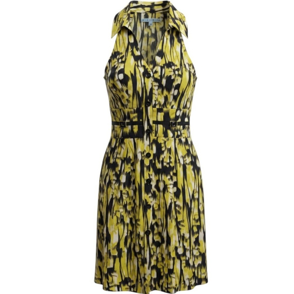 Antonio Melani Yellow Black Abstract Ikat Sleeveless Shirt Dress Size 0 Collared